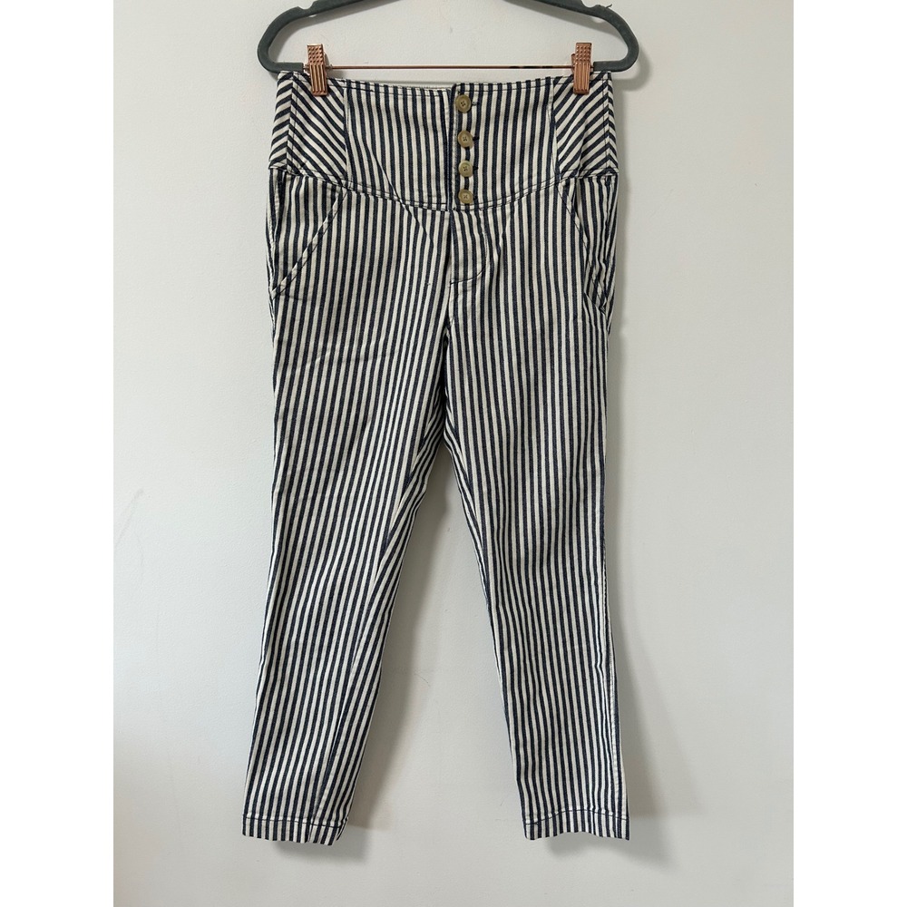 Free People Frankie High Waisted Striped Button Fly Pants Size 6 - Picture 3 of 13